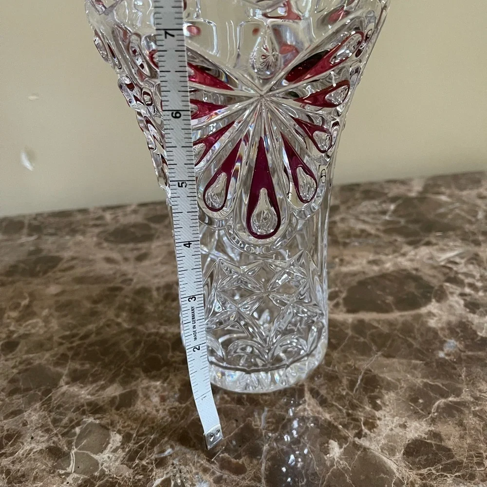 Rare Vintage ECHT Bleikristall Artmark Crystal And Ruby Red Design Vase